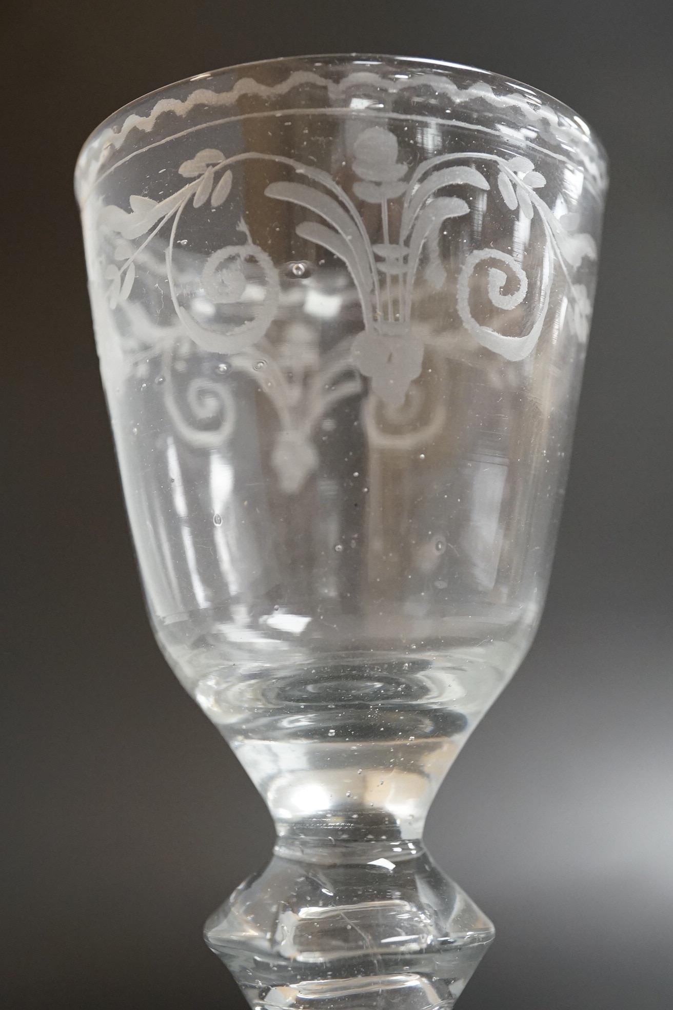 An 18th century Lauenstein drinking glass, engraved bowl, 15.5cm